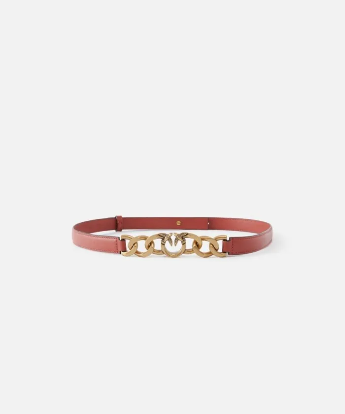 Women Belts Pinko Thin Leather 2 Cm Belt With Chain Redblackantiquegold