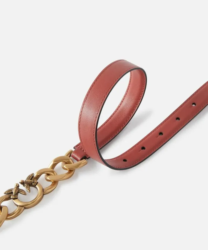 Women Belts Pinko Thin Leather 2 Cm Belt With Chain Redblackantiquegold Women Belts Pinko Thin Leather 2 Cm Belt With Chain Redblackantiquegold