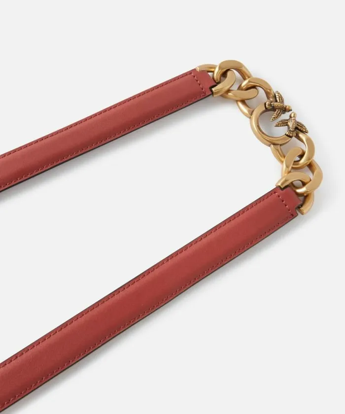 Women Belts Pinko Thin Leather 2 Cm Belt With Chain Redblackantiquegold Women Belts Pinko Thin Leather 2 Cm Belt With Chain Redblackantiquegold