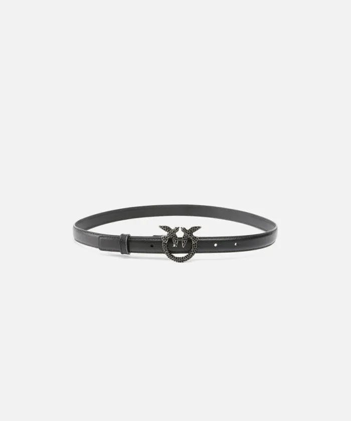 Women Belts Pinko Thin Leather 2 Cm Belt With Jewel Buckle Blackold Silver
