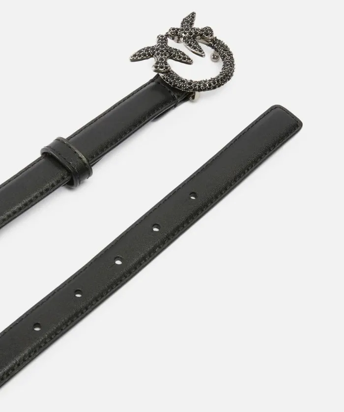 Women Belts Pinko Thin Leather 2 Cm Belt With Jewel Buckle Blackold Silver Women Belts Pinko Thin Leather 2 Cm Belt With Jewel Buckle Blackold Silver
