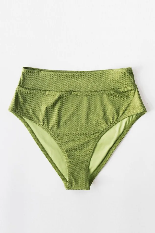 Women Bikini Bottoms Cupshe Green Textured High Waisted Bikini Bottom Green