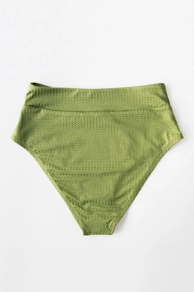 Women Bikini Bottoms Cupshe Green Textured High Waisted Bikini Bottom Green