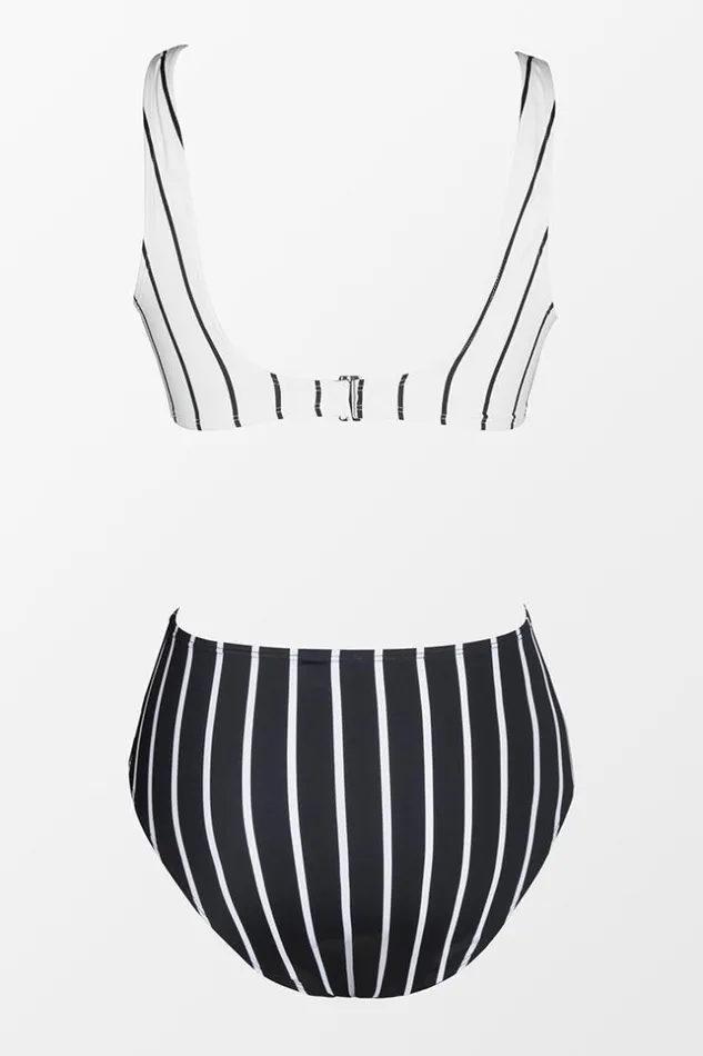Women Bikini Sets Cupshe Fineline Stripe Tie Front Bralette And High Waist Bikini Set Blackwhite