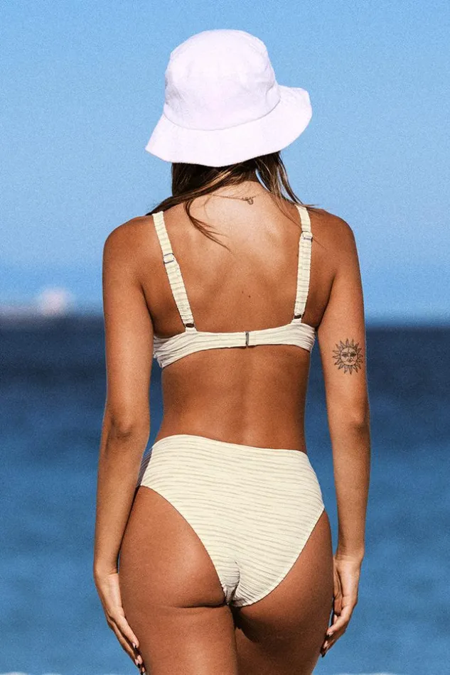 Women Bikini Sets Cupshe Lurex Texture Bunny Tie Bralette And Hipster Bikini Set Beige