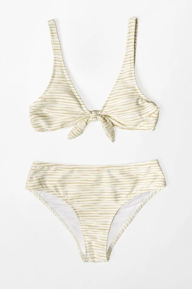 Women Bikini Sets Cupshe Lurex Texture Bunny Tie Bralette And Hipster Bikini Set Beige