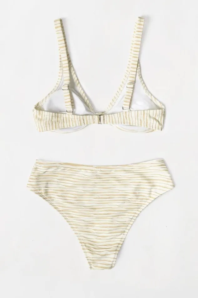Women Bikini Sets Cupshe Lurex Texture Bunny Tie Bralette And Hipster Bikini Set Beige