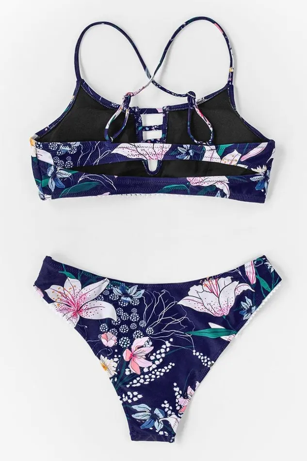 Women Bikini Sets Cupshe Navy Floral Cutout Bikini Navy