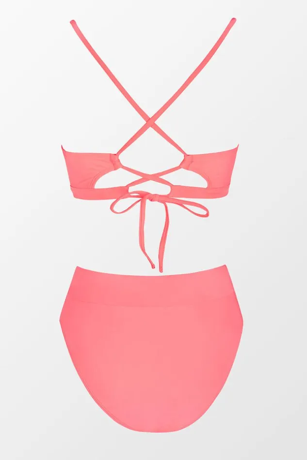 Women Bikini Sets Cupshe Paluma Scalloped Bralette And Banded High Waist Bikini Set Coral