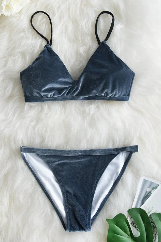 Women Bikini Sets Cupshe Silvery Gray Velvet Bikini Gray