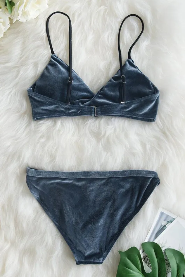 Women Bikini Sets Cupshe Silvery Gray Velvet Bikini Gray