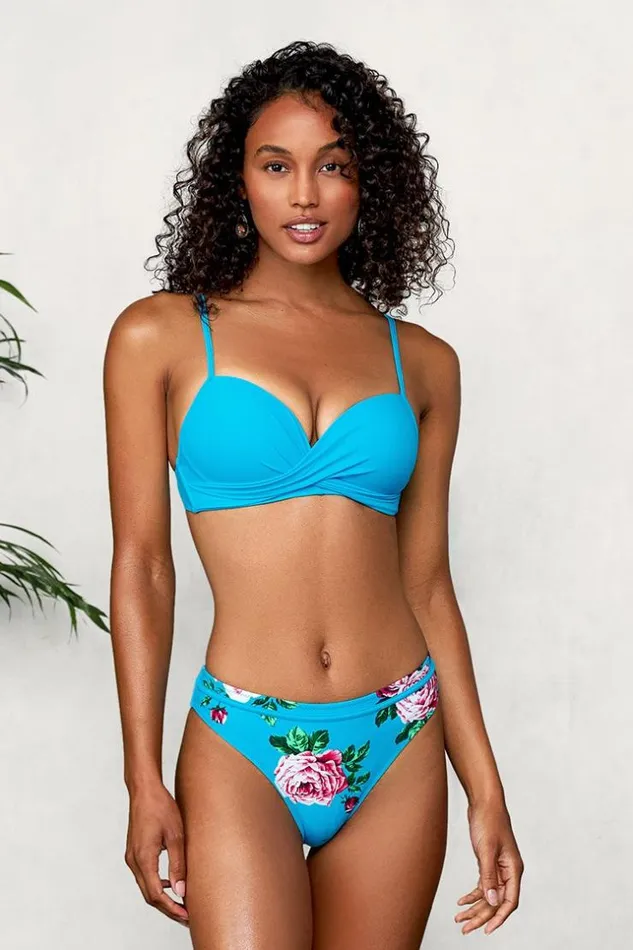 Women Bikini Sets Cupshe Sky Blue Floral Twist Mid Rise Bikini Blue