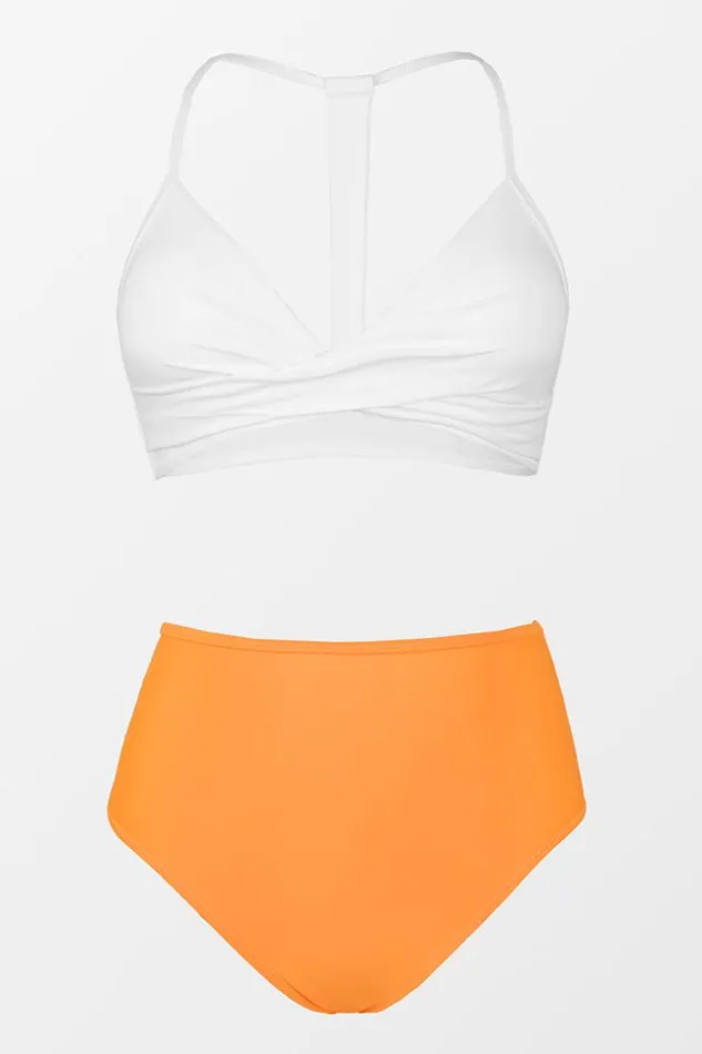Women Bikini Sets Cupshe Solid White Bikini With Orange High Waisted Bottom Multicolor