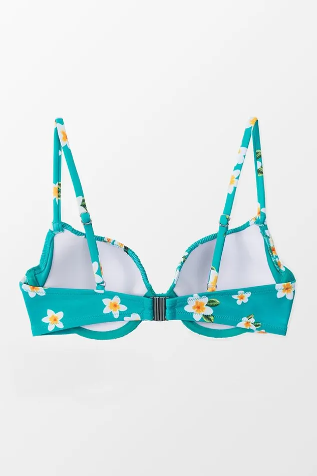 Women Bikini Tops Cupshe Miracle Aqua Floral Smocked Bikini Top Aqua