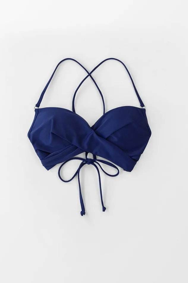 Women Bikini Tops Cupshe Navy Wrap Lace Up Bikini Top Navy