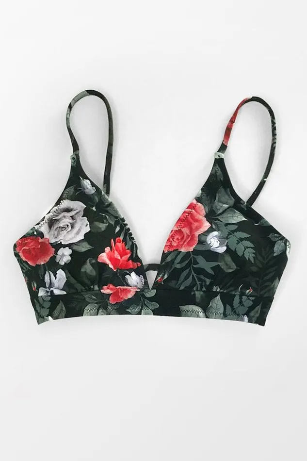 Women Bikini Tops Cupshe Red Floral VNeck Bikini Top Multicolor