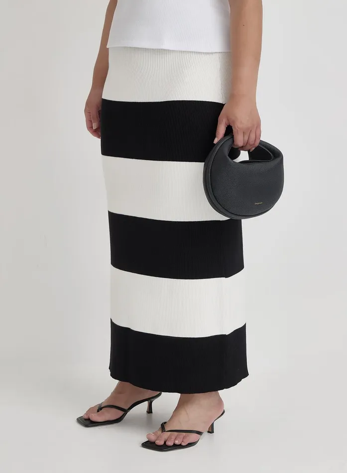 Women Black And Cream Plus Size Stripe Knitted Maxi Skirt Jacqueline 4th and Reckless Plus Size