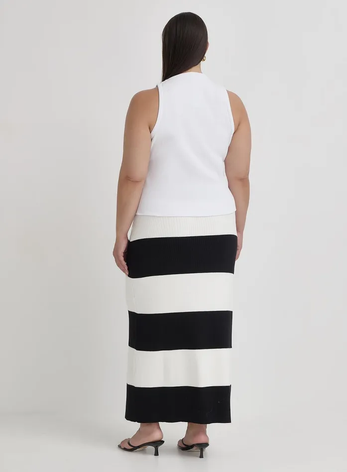 Women Black And Cream Plus Size Stripe Knitted Maxi Skirt Jacqueline 4th and Reckless Plus Size