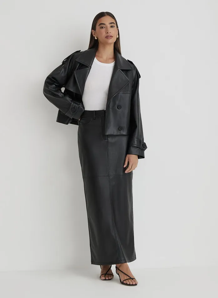 Women Black Faux Leather Maxi Skirt Karmin 4th and Reckless Skirts
