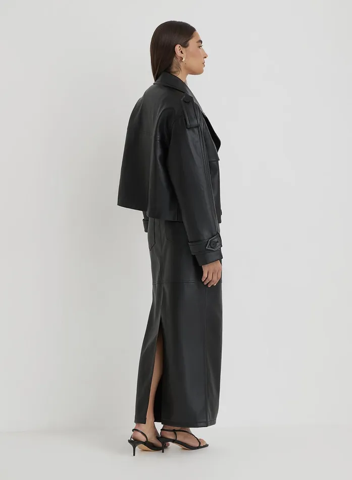 Women Black Faux Leather Maxi Skirt Karmin 4th and Reckless Skirts