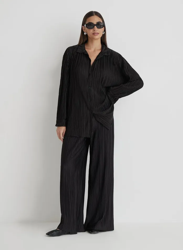 Women Black Plisse Trousers 8211 Palais 4th and Reckless Pants