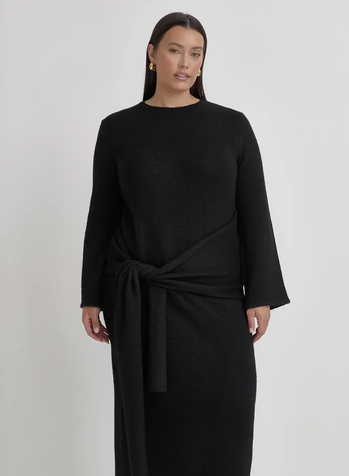 Women Black Plus Size Tie Front Maxi Dress Mollie 4th and Reckless Plus Size