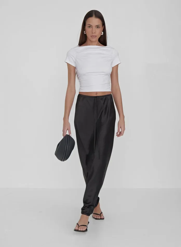 Women Black Satin Midaxi Skirt Yimena 4th and Reckless Skirts