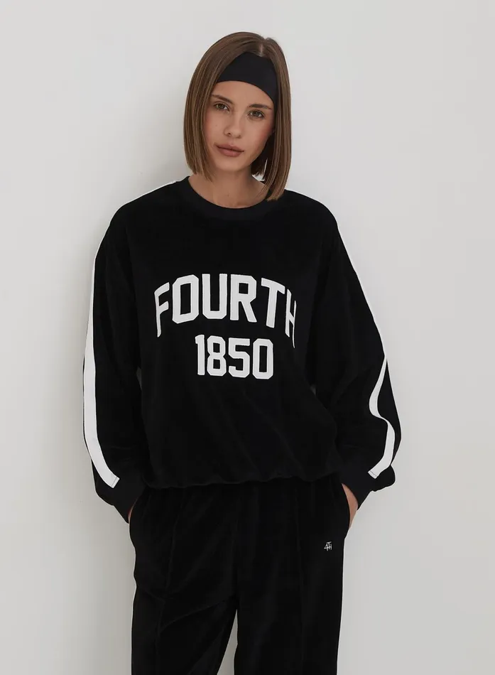 Women Black Velour Branded Classic Sweatshirt Cacie 4th and Reckless Athleisure Women Black Velour Branded Classic Sweatshirt Cacie 4th and Reckless Athleisure