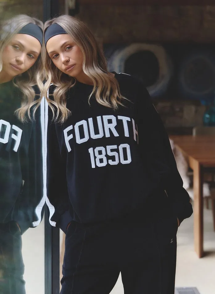 Women Black Velour Branded Classic Sweatshirt Cacie 4th and Reckless Athleisure