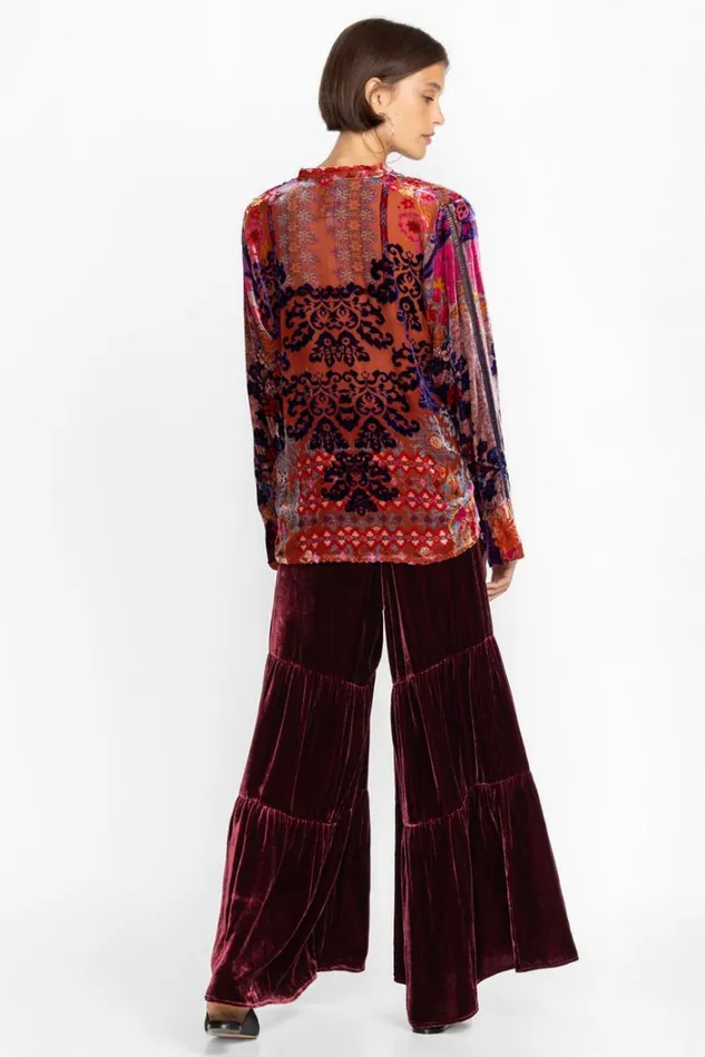 Women Black Velvet Tiered Wide Leg Pant Dark Spice Johnny Was Bottoms Women Black Velvet Tiered Wide Leg Pant Dark Spice Johnny Was Bottoms