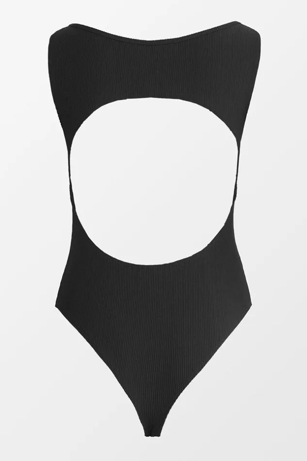 Women Bodysuits Cupshe Tessa Rib Cutout Bodysuit Black