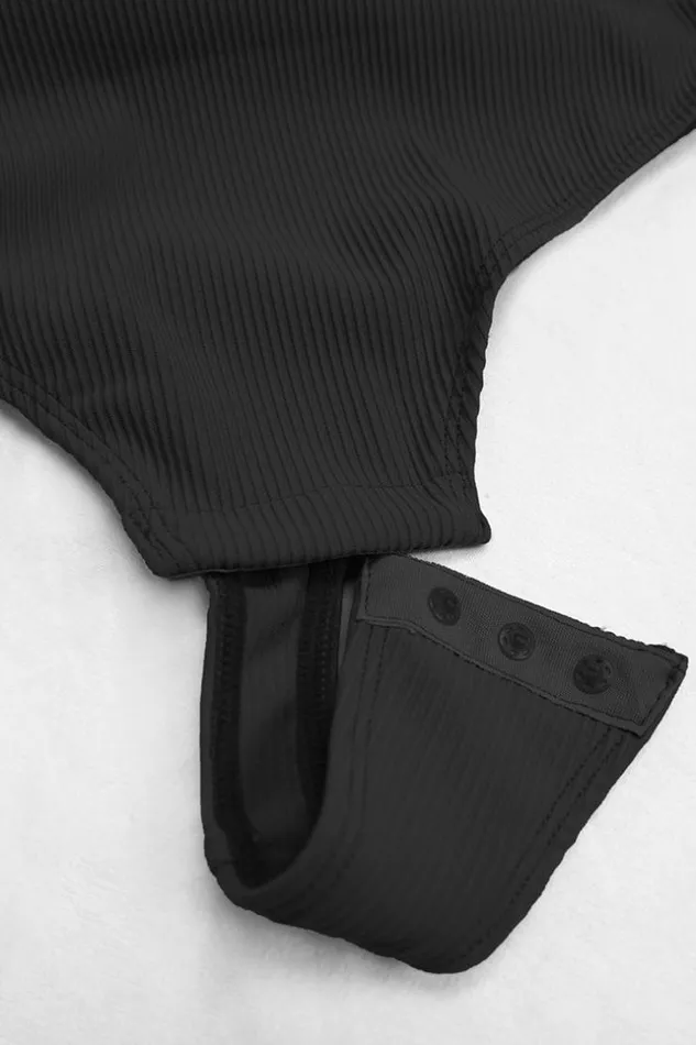 Women Bodysuits Cupshe Tessa Rib Cutout Bodysuit Black