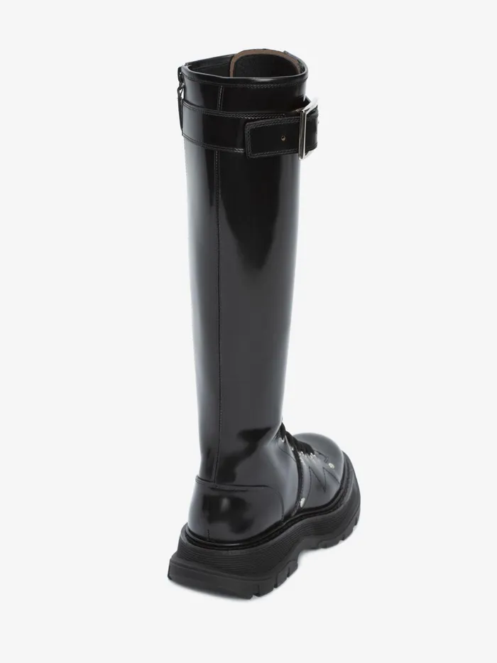 Women Boots Alexander McQueen Tread Slick KneeHigh Boot Blacksilver