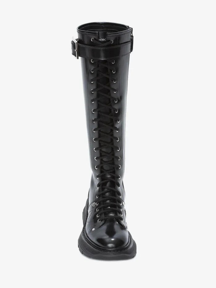 Women Boots Alexander McQueen Tread Slick KneeHigh Boot Blacksilver