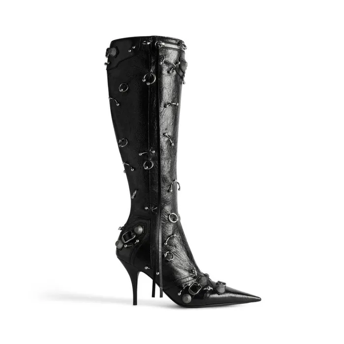 Women Boots and Ankle Boots Balenciaga Cagole 90mm Boot With Piercings In Black