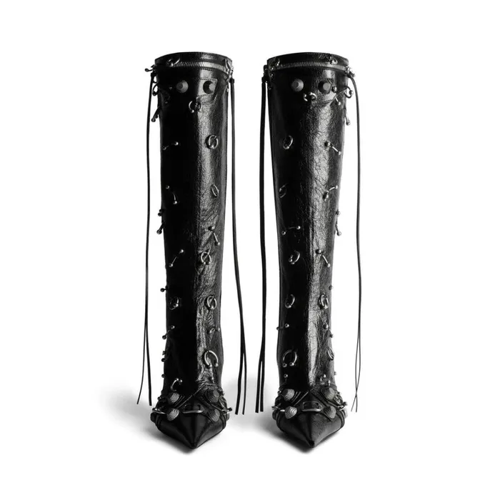 Women Boots and Ankle Boots Balenciaga Cagole 90mm Boot With Piercings In Black