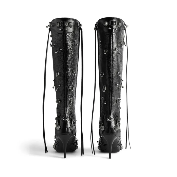 Women Boots and Ankle Boots Balenciaga Cagole 90mm Boot With Piercings In Black