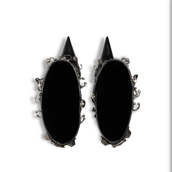 Women Boots and Ankle Boots Balenciaga Cagole 90mm Boot With Piercings In Black