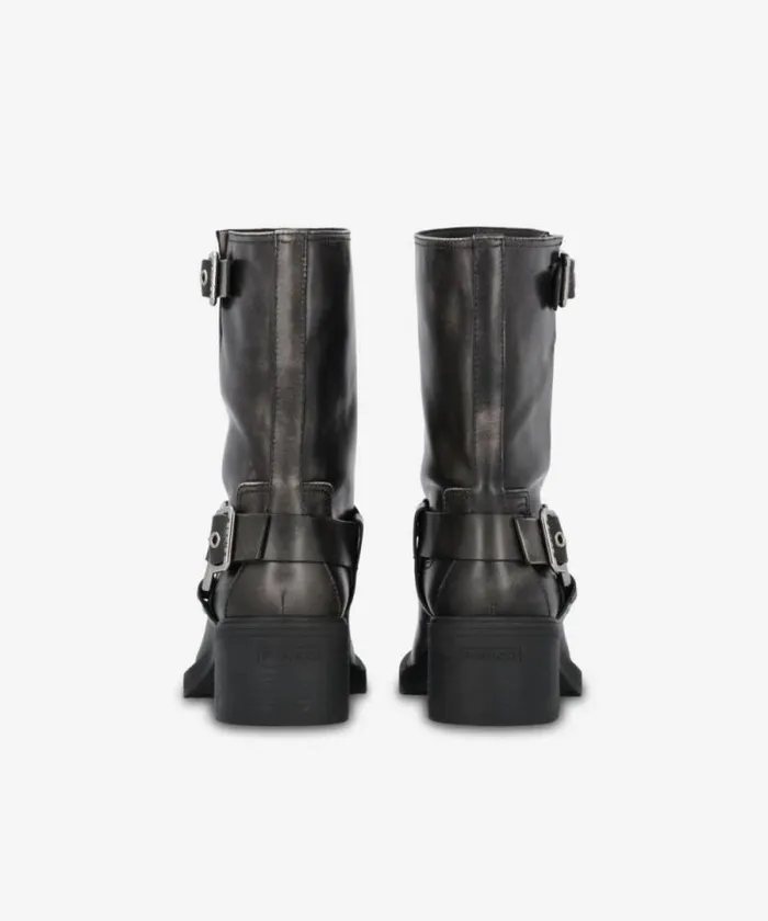 Women Boots Pinko Calfhigh Leather Biker Boots With Buckles Limo Black Women Boots Pinko Calfhigh Leather Biker Boots With Buckles Limo Black