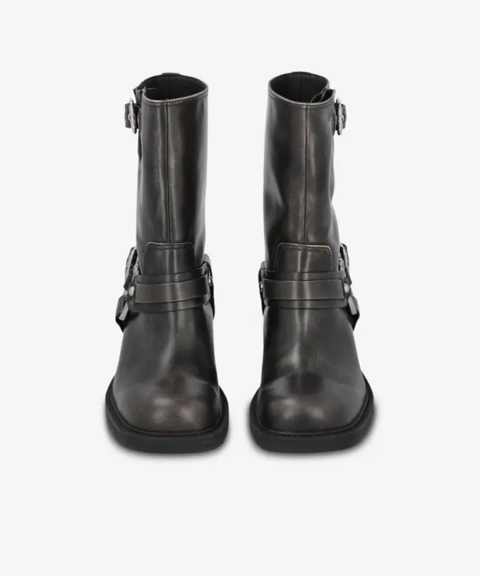 Women Boots Pinko Calfhigh Leather Biker Boots With Buckles Limo Black Women Boots Pinko Calfhigh Leather Biker Boots With Buckles Limo Black