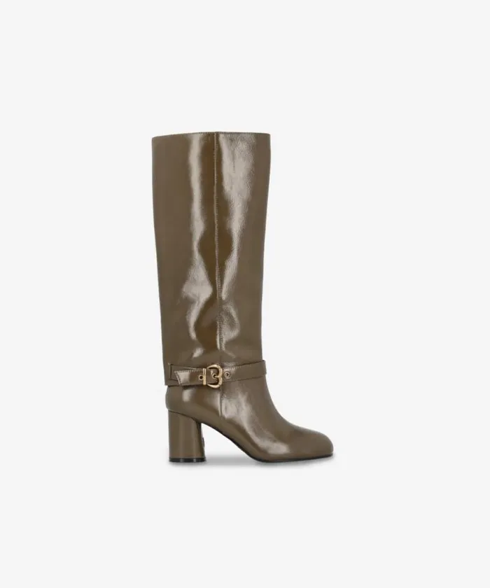 Women Boots Pinko Heeled High Boots In Bright Nappa Leather Army Green