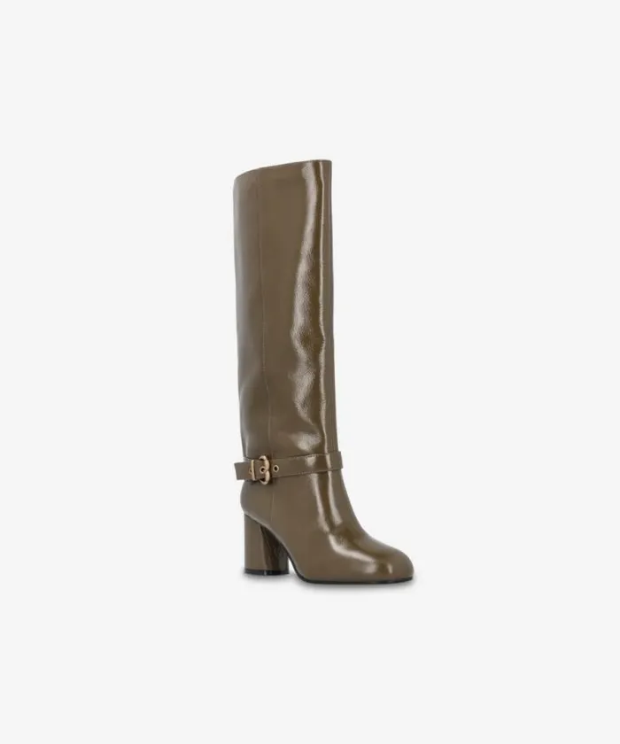 Women Boots Pinko Heeled High Boots In Bright Nappa Leather Army Green Women Boots Pinko Heeled High Boots In Bright Nappa Leather Army Green