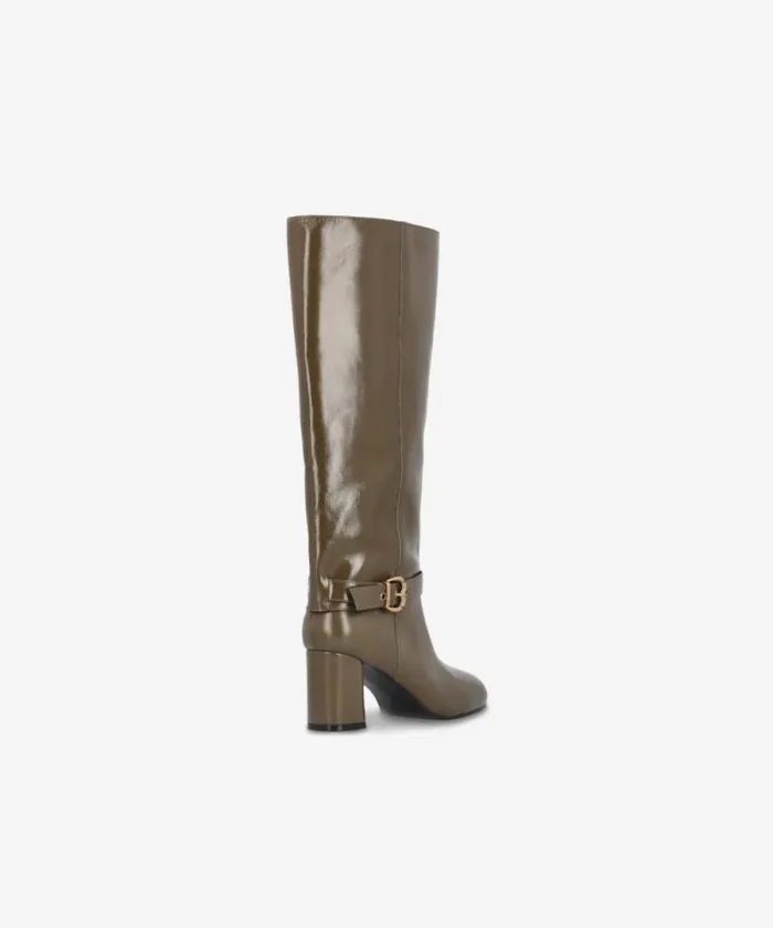 Women Boots Pinko Heeled High Boots In Bright Nappa Leather Army Green Women Boots Pinko Heeled High Boots In Bright Nappa Leather Army Green