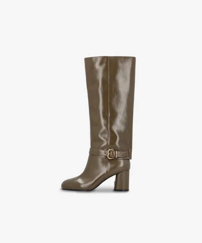 Women Boots Pinko Heeled High Boots In Bright Nappa Leather Army Green Women Boots Pinko Heeled High Boots In Bright Nappa Leather Army Green