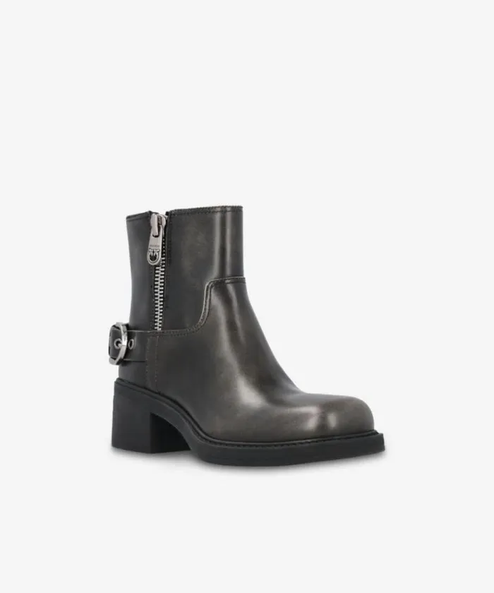 Women Boots Pinko Leather Bikerstyle Ankle Boots With Buckles Limo Black Women Boots Pinko Leather Bikerstyle Ankle Boots With Buckles Limo Black