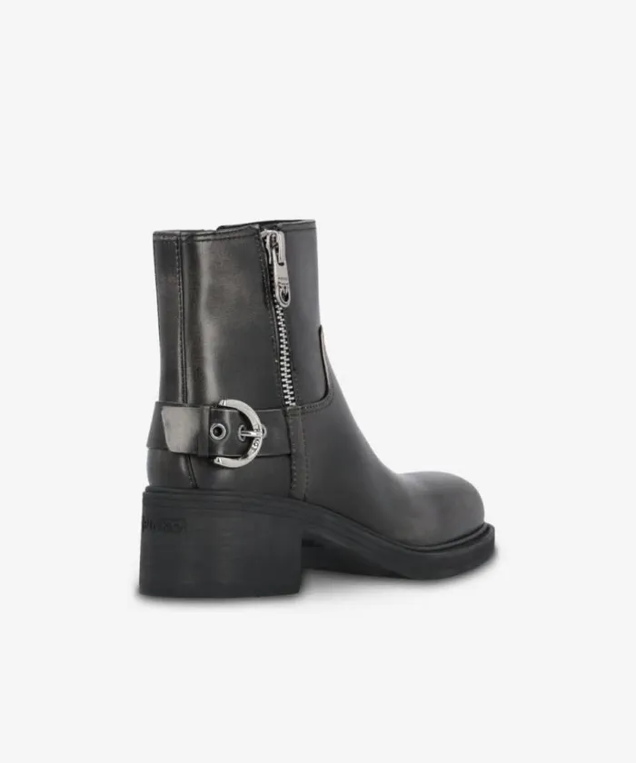 Women Boots Pinko Leather Bikerstyle Ankle Boots With Buckles Limo Black Women Boots Pinko Leather Bikerstyle Ankle Boots With Buckles Limo Black