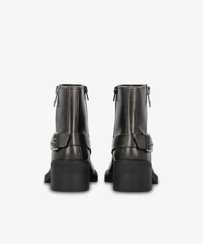 Women Boots Pinko Leather Bikerstyle Ankle Boots With Buckles Limo Black Women Boots Pinko Leather Bikerstyle Ankle Boots With Buckles Limo Black