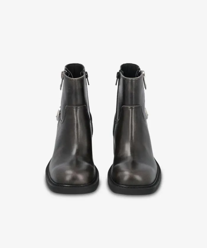 Women Boots Pinko Leather Bikerstyle Ankle Boots With Buckles Limo Black Women Boots Pinko Leather Bikerstyle Ankle Boots With Buckles Limo Black