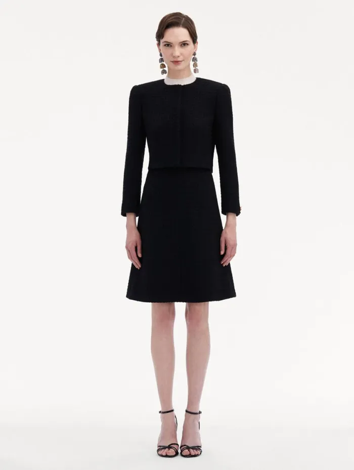 Women Bow Button Tweed Jacket Black Oscar De La Renta Jackets and Coats Women Bow Button Tweed Jacket Black Oscar De La Renta Jackets and Coats