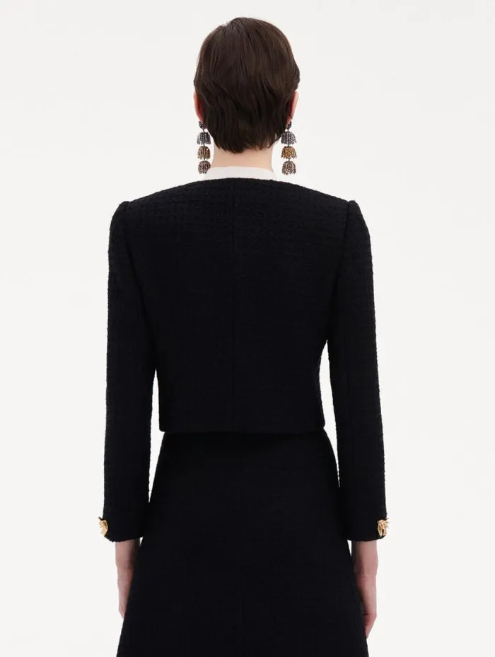 Women Bow Button Tweed Jacket Black Oscar De La Renta Jackets and Coats Women Bow Button Tweed Jacket Black Oscar De La Renta Jackets and Coats